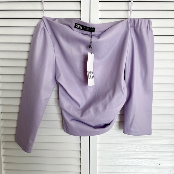 NWT Zara lilac faux leather asymmetric top XS - Picture 5 of 9